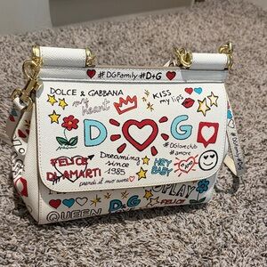 Dolce & Gabbana Cream Multicolor Graffiti Shoulder Bag